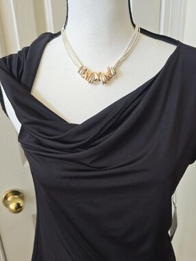WORTHINGTON WOMEN'S BLACK PULLOVER SLEEVELESS DRAPED NECK FANCY TOP SIZE LARGE